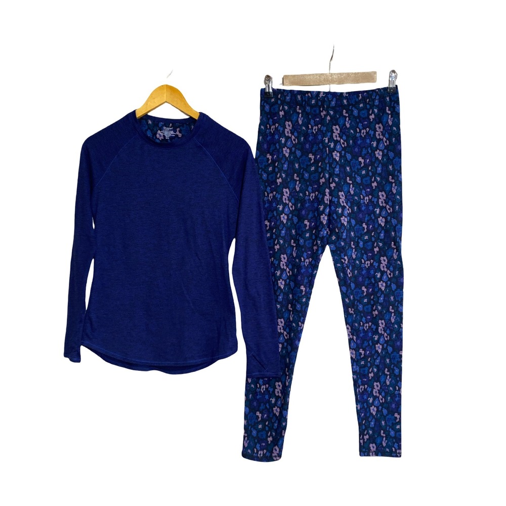 ClimateRight by Cuddl Duds Womens Small Blue Thermal Base Layer Set Floral Print